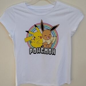 D- NWOT Pokemon Kids White Tee with Pikachu and Eevee